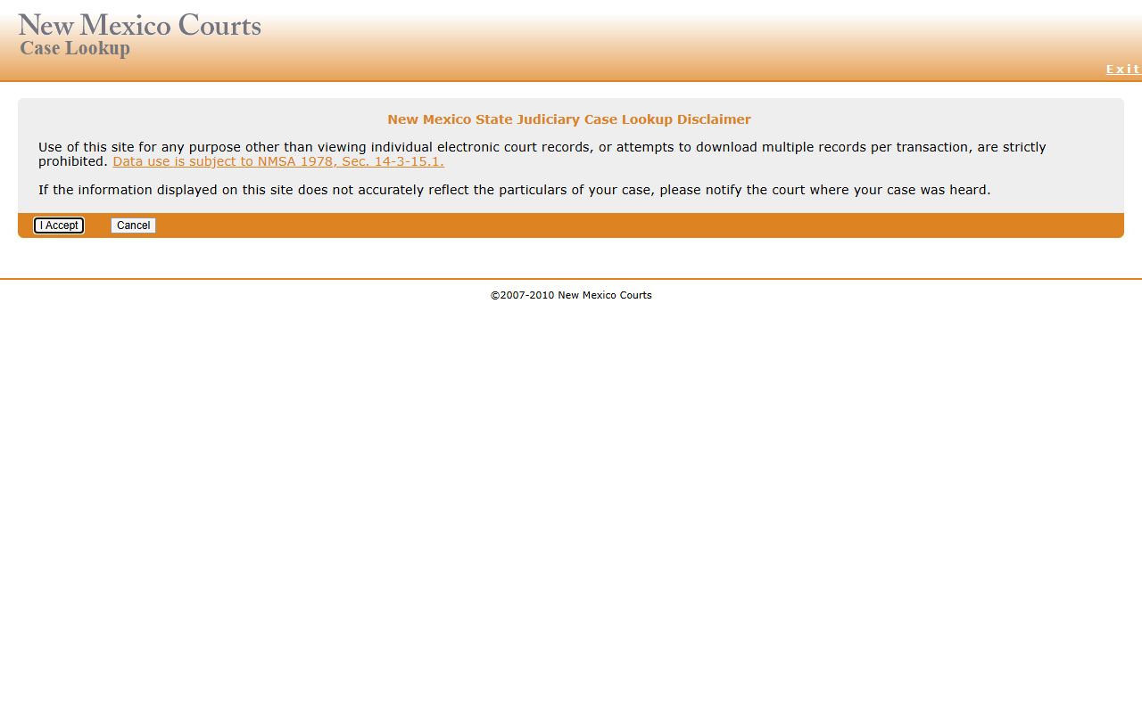 Curry County court records after arrest New Mexico Case Lookup entry page